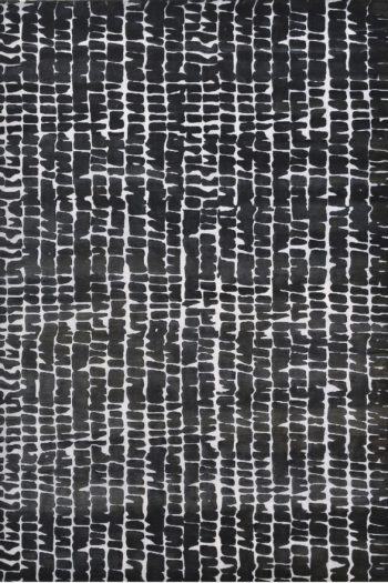 whips. contemporary mid century handknotted rug in black and white