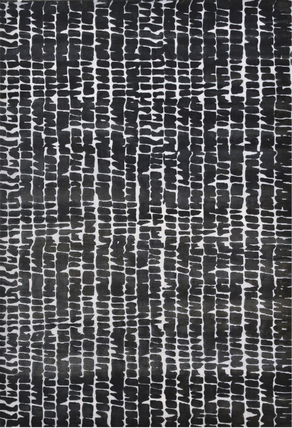 whips. contemporary mid century handknotted rug in black and white