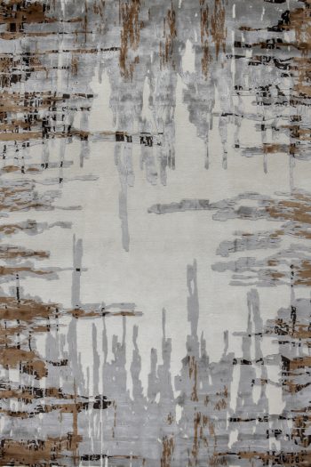abstract contemporary handknotted rug in grey, brown, black