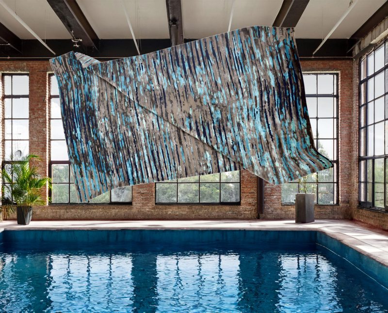 blue and gray handknotted in wool and silk rug art