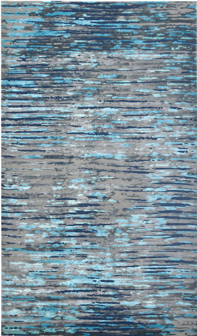 abstract rug design in blue tones in wool and silk. rug art nyc