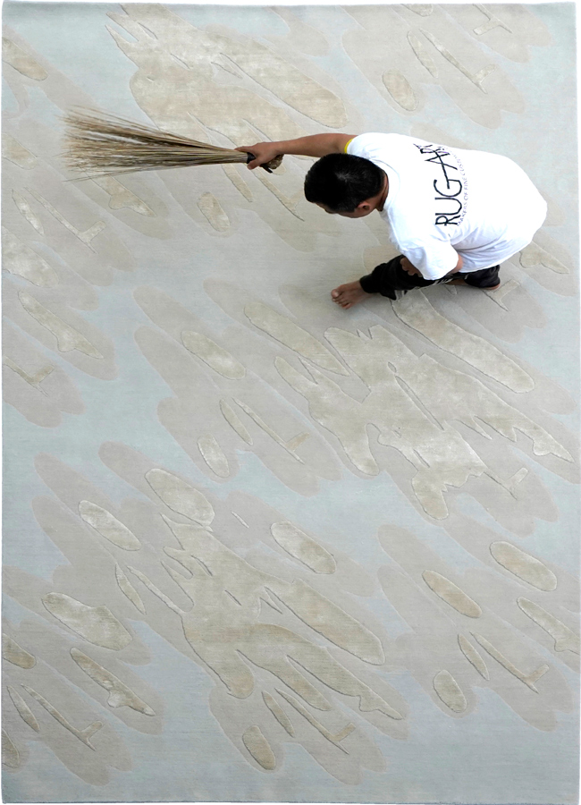 abstract design rug in neutral tone. wool and silk rug.