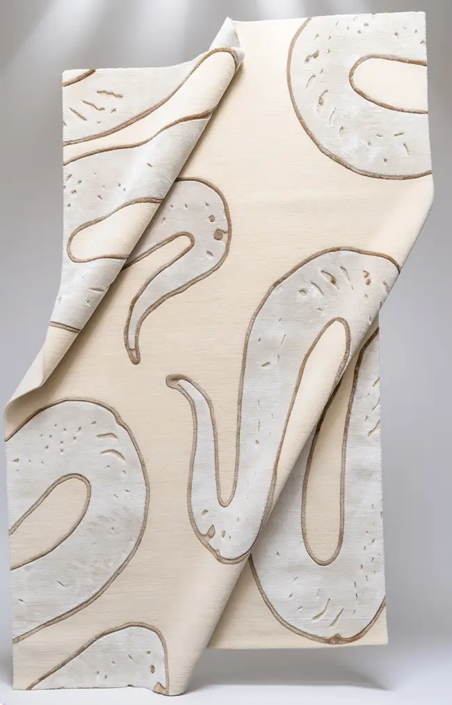 imperial Snake bespoke hand knotted luxury rug featuring a low pile and fluid serpent inspired design in wool and silk