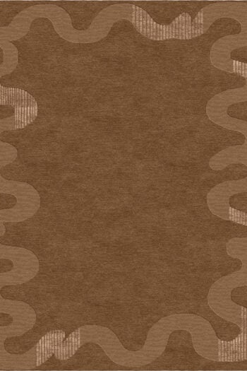 Slow Curve rug in caramel with an undulating border and lustrous silk accents by Rug Art NYC